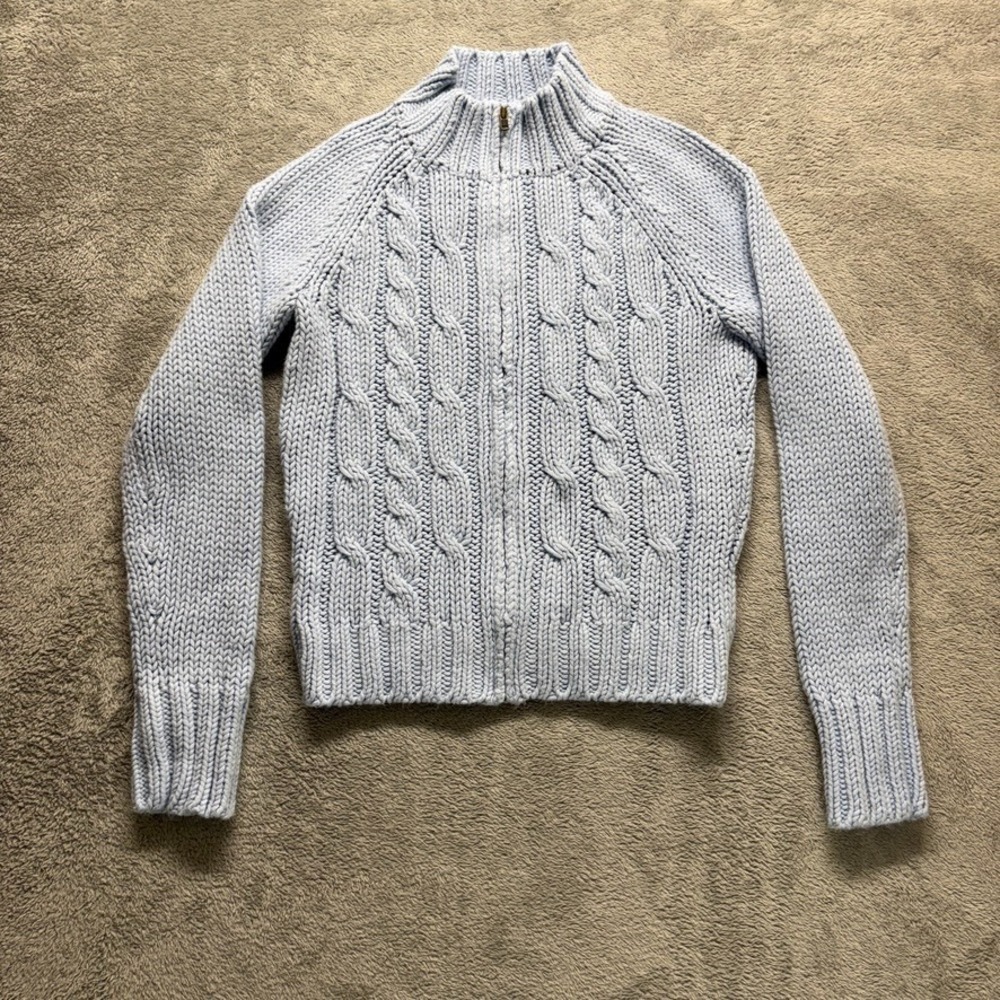 Vintage Gap Sweater Womens M Blue Cable Knit Full Zip Long Sleeve Preppy Y2K